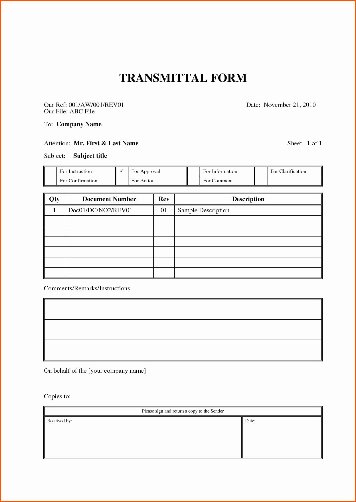 Free Construction Submittal form Template Lovely Free Construction Letter Transmittal Template Samples