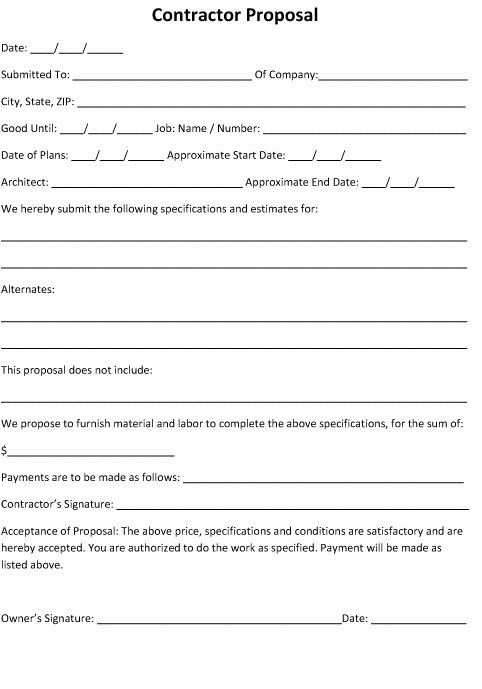 Free Contractor Proposal Template Awesome Contractor Proposal Bid form