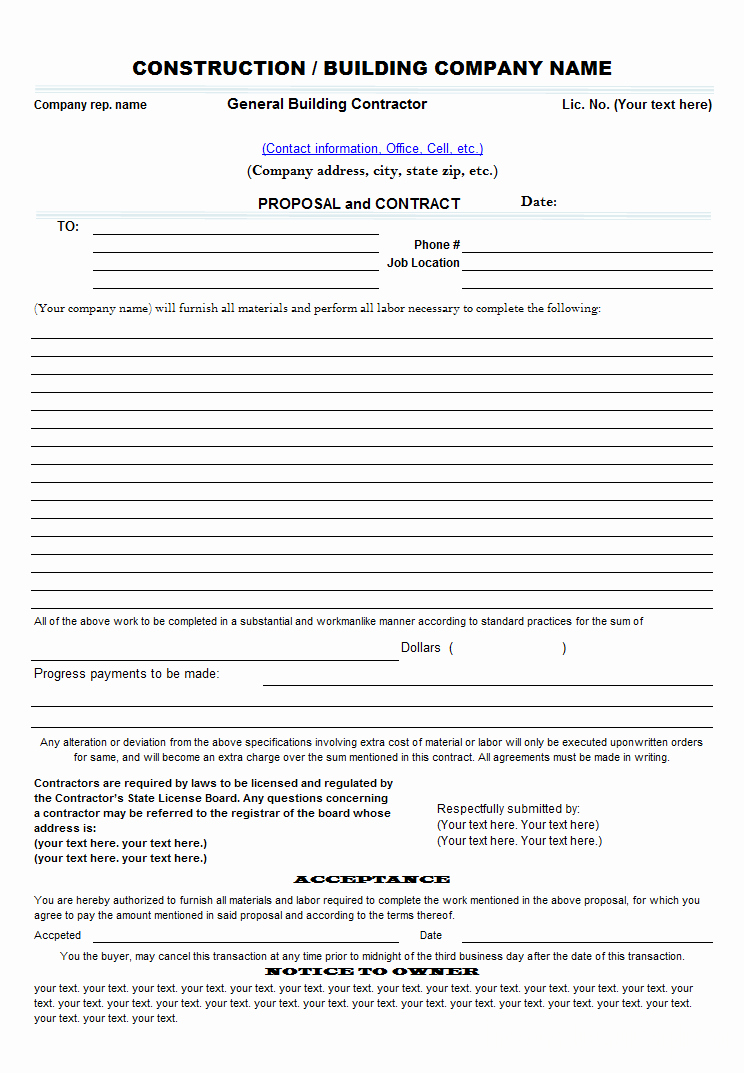 Free Contractor Proposal Template Fresh Free Construction Proposal Template Construction