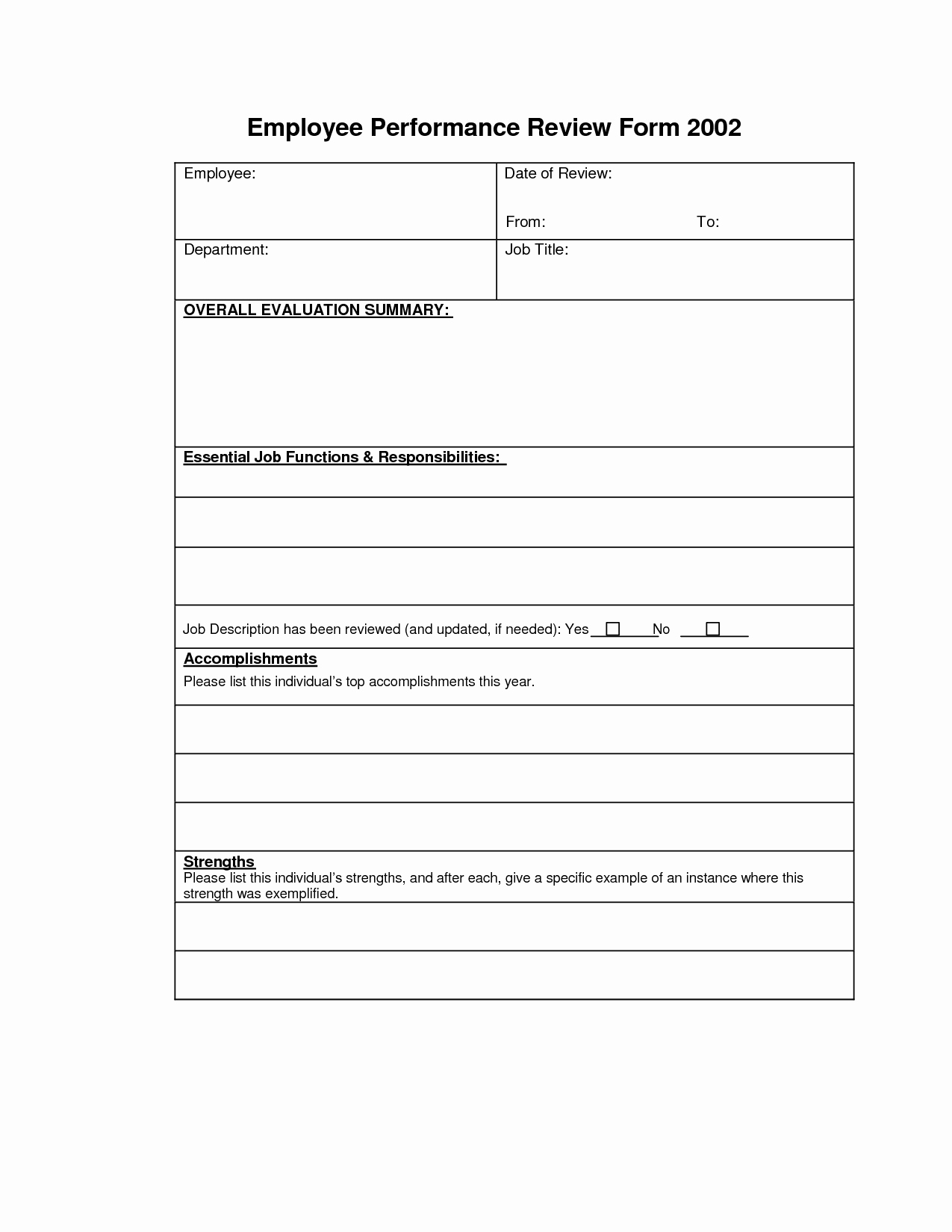 Free Employee Evaluation forms Templates Lovely Employee Performance Review form Free Picture