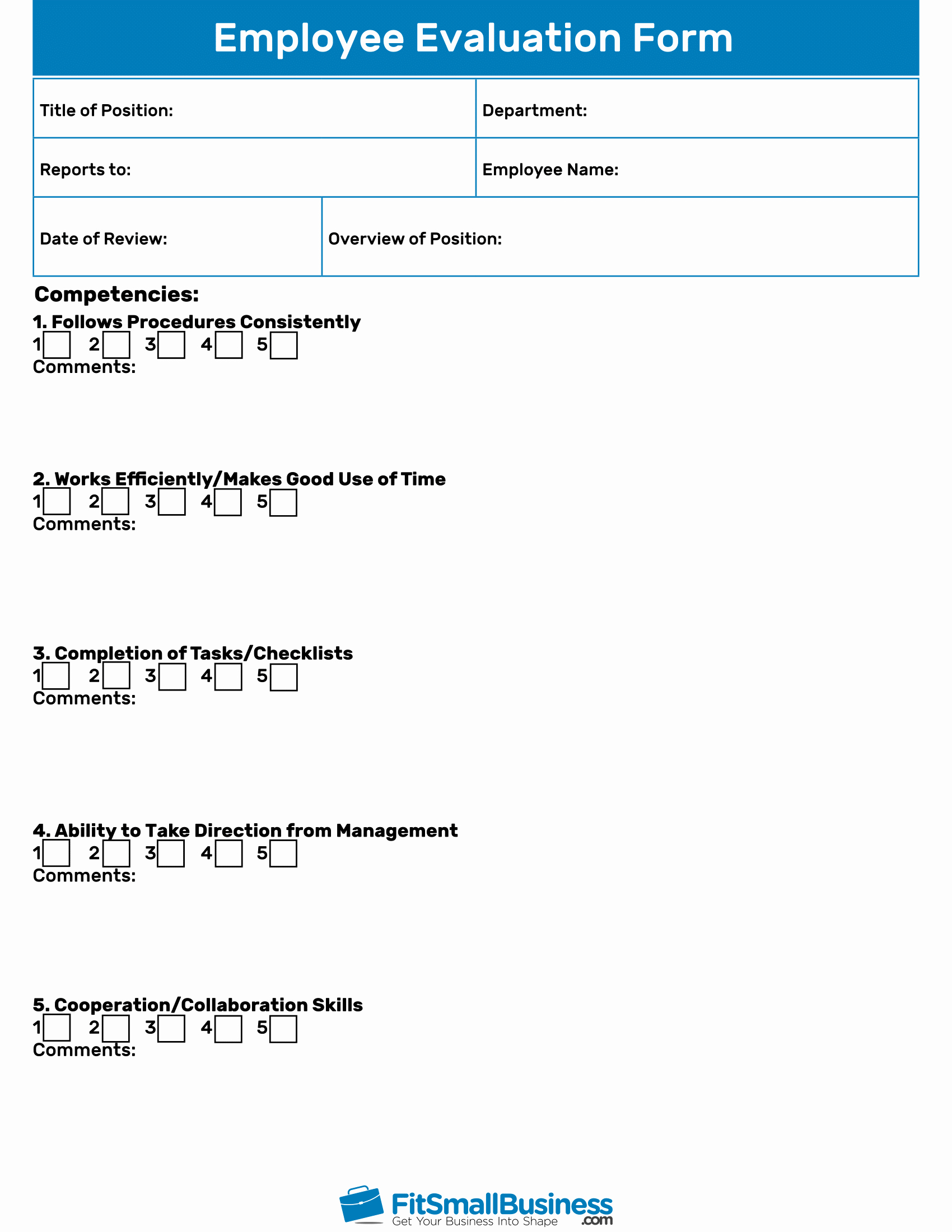 Free Employee Evaluation forms Templates Unique Employee Evaluation forms [ Free Performance Review Templates]