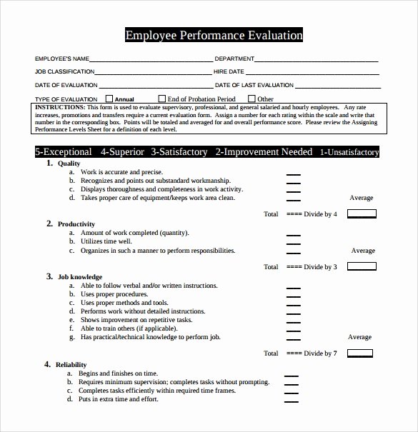 Free Employee Performance Review Template Lovely Free 9 Sample Performance Evaluation Templates In Pdf