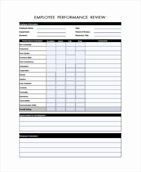 Free Employee Performance Review Template New Sample Performance Review form Template 7 Free