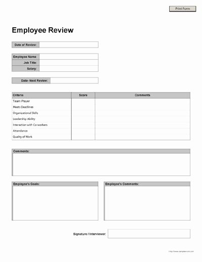 Free Employee Review Templates Awesome Free Printable Employee Review form