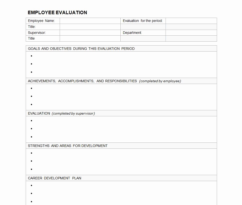 Free Employee Review Templates New Employee Evaluation form