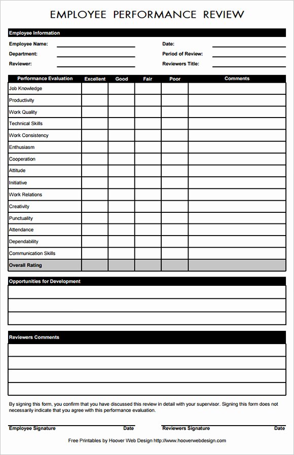 Free Employee Review Templates New Employee Performance Review Template