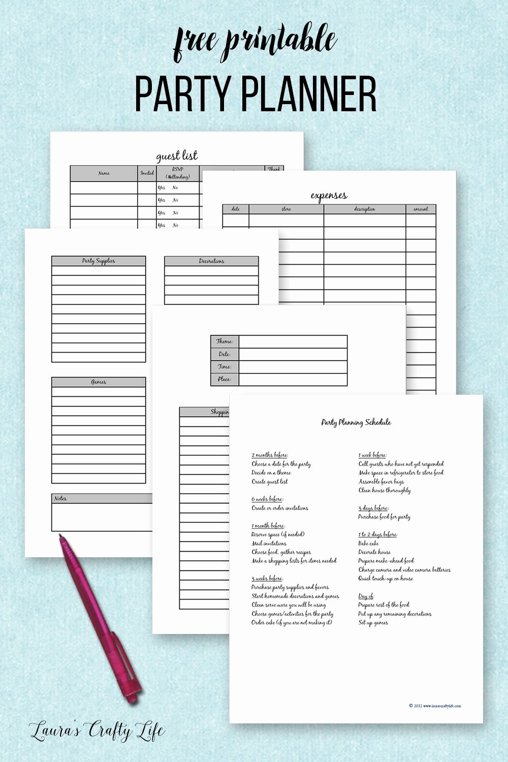Free event Planner Templates Lovely Party Planner Printable Laura S Crafty Life