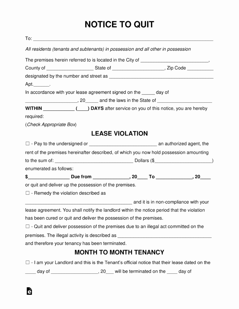 Free Eviction Notice Templates Luxury Free Eviction Notice forms Notices to Quit Pdf