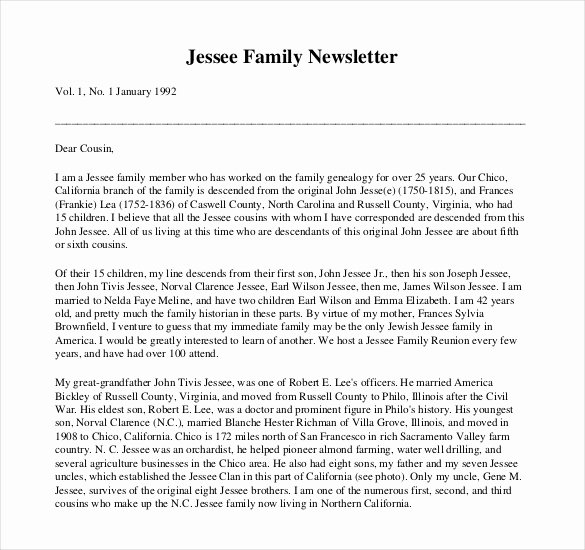 Free Family Newsletter Template Lovely 10 Family Newsletter Templates Free Sample Example
