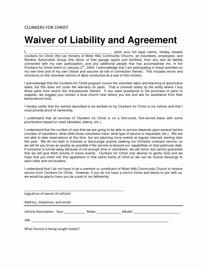 Free General Release form Template Awesome Liability Waiver form