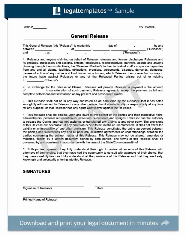 Free General Release form Template Best Of Free Release Of Liability form