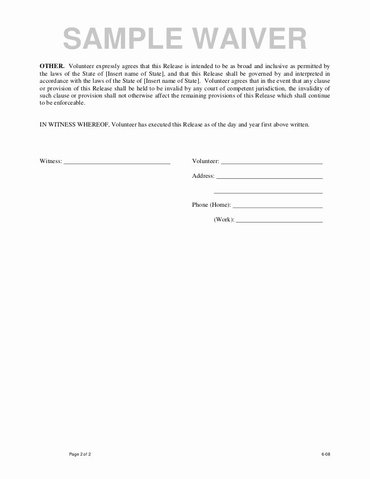 Free General Release form Template Lovely Printable Sample Liability Waiver form Template form