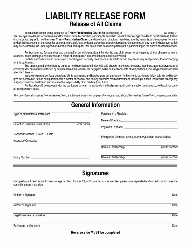 Free General Release form Template Luxury General Liability Waiver form