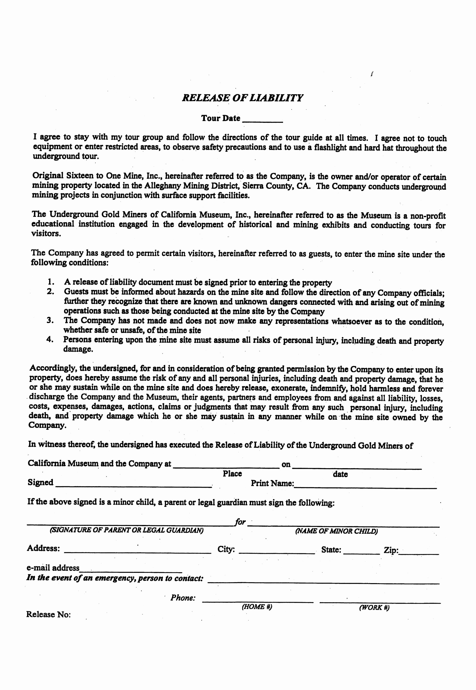 Free General Release form Template Luxury Liability Waiver form Template Free Printable Documents