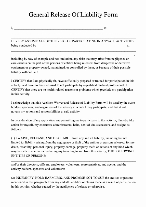 Free General Release form Template New Free Release Of Liability form Template