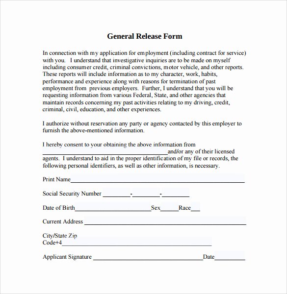 Free General Release form Template New Sample General Release form 10 Download Free Documents