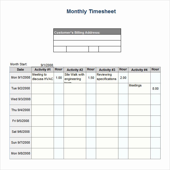 Free Monthly Timesheet Template Awesome Free 23 Sample Monthly Timesheet Templates In Google Docs