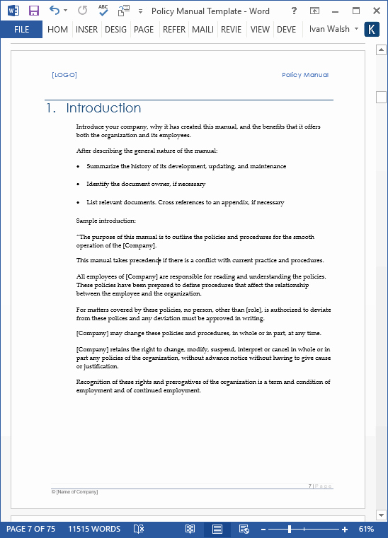 Free Office Procedures Manual Template New Download Policy &amp; Procedures Manual Templates Ms Word 68
