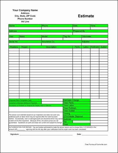 Free Painting Estimate Template New Free Printable Business forms From formville