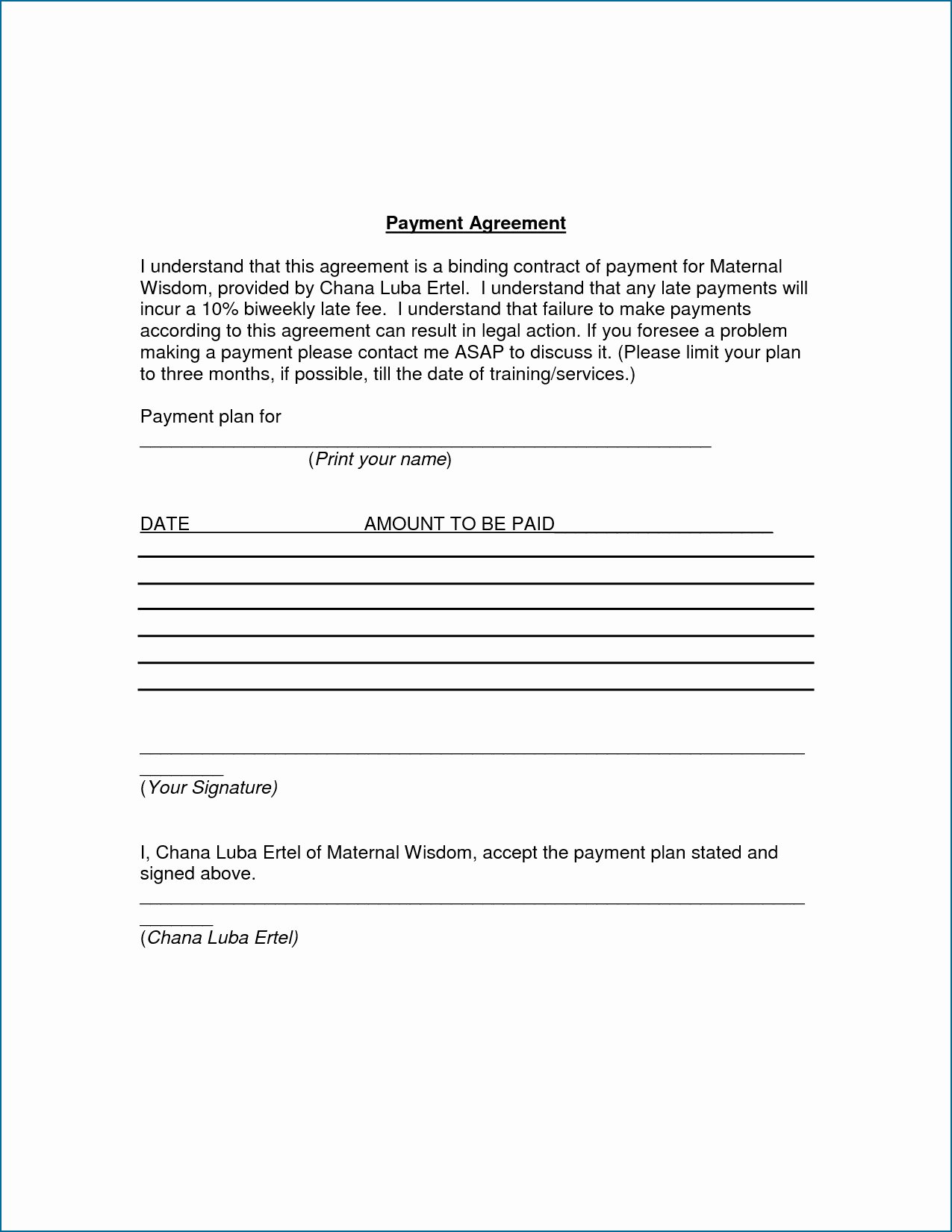 Free Payment Agreement Template Luxury Unique Free Payment Agreement Contract
