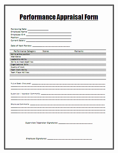 Free Performance Review Template Inspirational Printable Performance Appraisal form