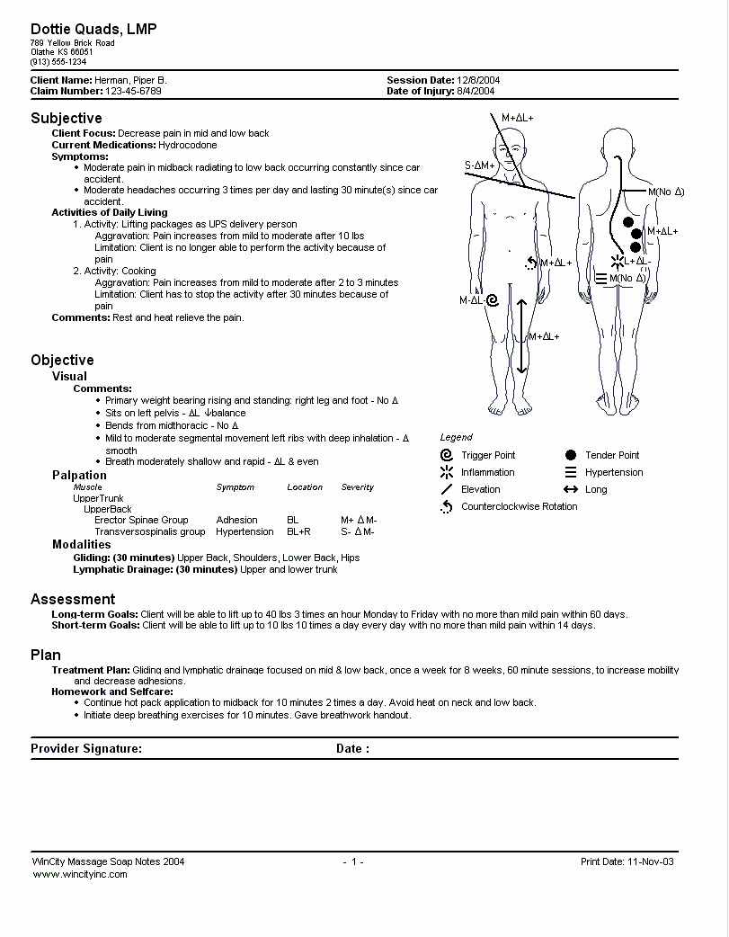 Free Physical therapy Documentation Templates Elegant Massage soap Note Template Google Search