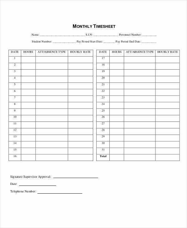 Free Printable Monthly Timesheet Template Elegant 30 Printable Timesheet Templates Word Pdf