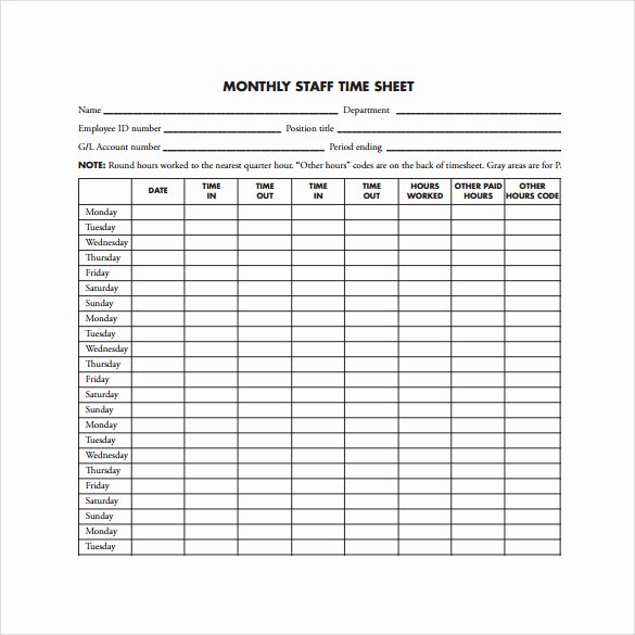 Free Printable Monthly Timesheet Template Elegant Free 23 Sample Monthly Timesheet Templates In Google Docs