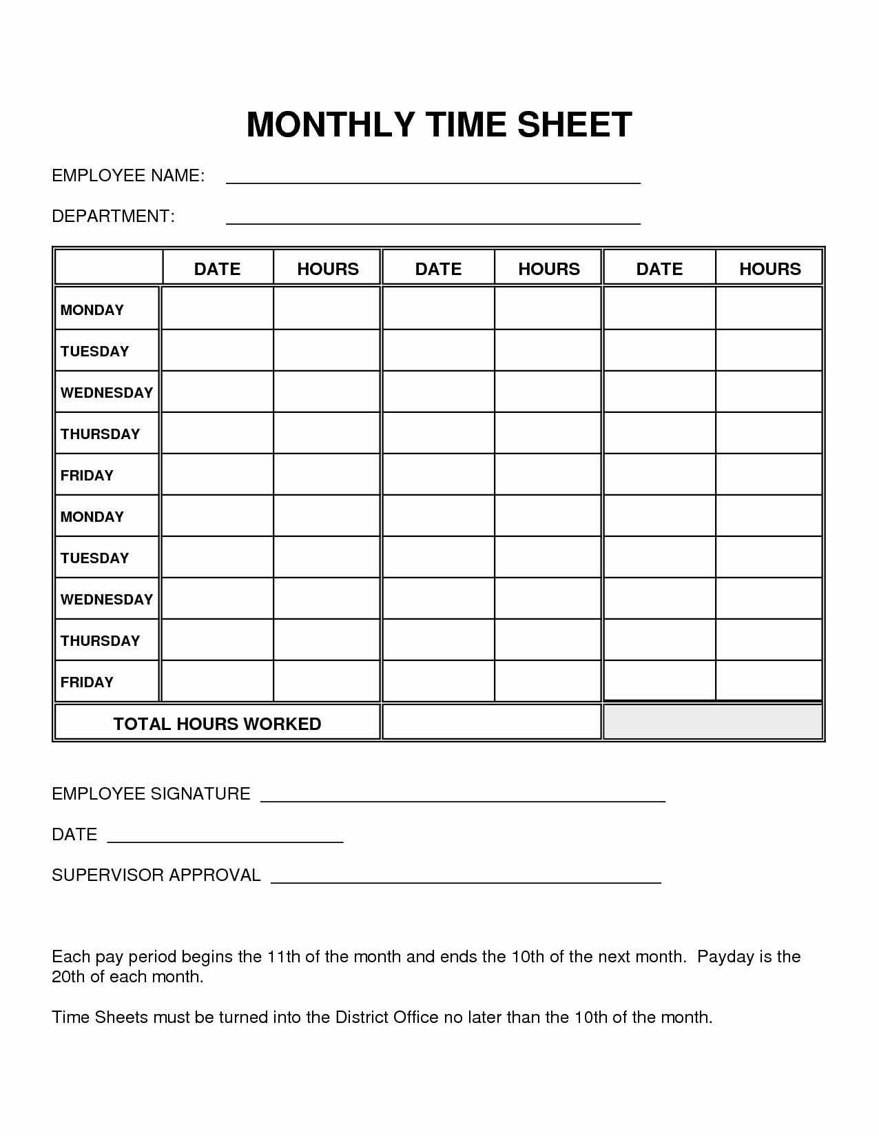 Free Printable Monthly Timesheet Template Inspirational 8 Best Of Printable Monthly Time Sheets Free