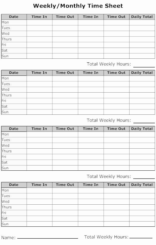 Free Printable Monthly Timesheet Template Inspirational Weekly Timesheet Business