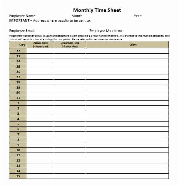Free Printable Monthly Timesheet Template New 9 Monthly Timesheet Templates Excel Templates