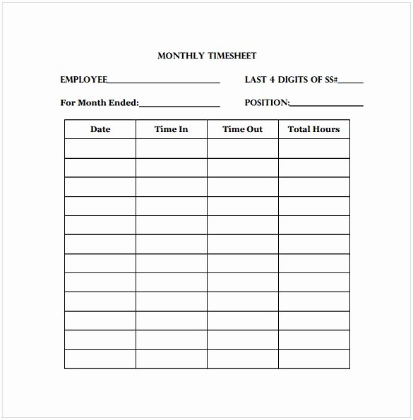 Free Printable Monthly Timesheet Template Unique Monthly Timesheet Template
