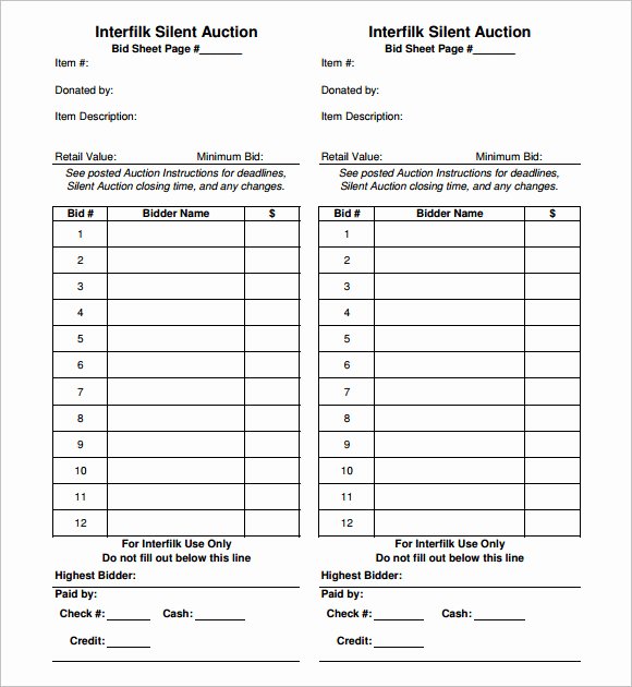 Free Printable Silent Auction Templates New Free 6 Silent Auction Bid Sheet Samples In Example format