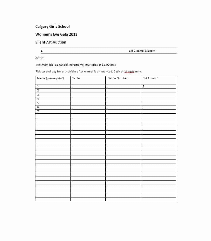 Free Printable Silent Auction Templates New Free Silent Auction Bid Sheet Templates Word Excel