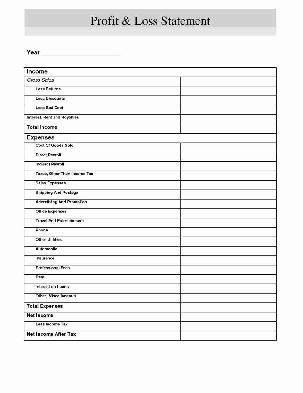 Free Profit and Loss Template Lovely Blank Profit and Loss Statement Pdf