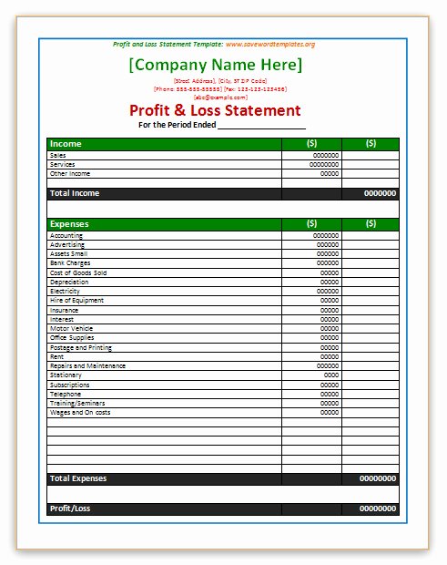 Free Profit and Loss Template Lovely Profit and Loss Statement Template