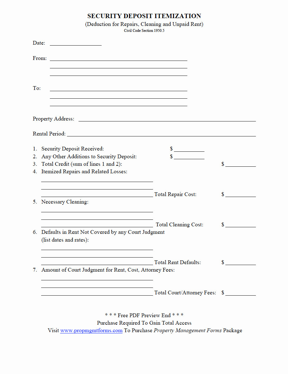 Free Property Management forms Templates Best Of Security Deposit Itemization Pdf