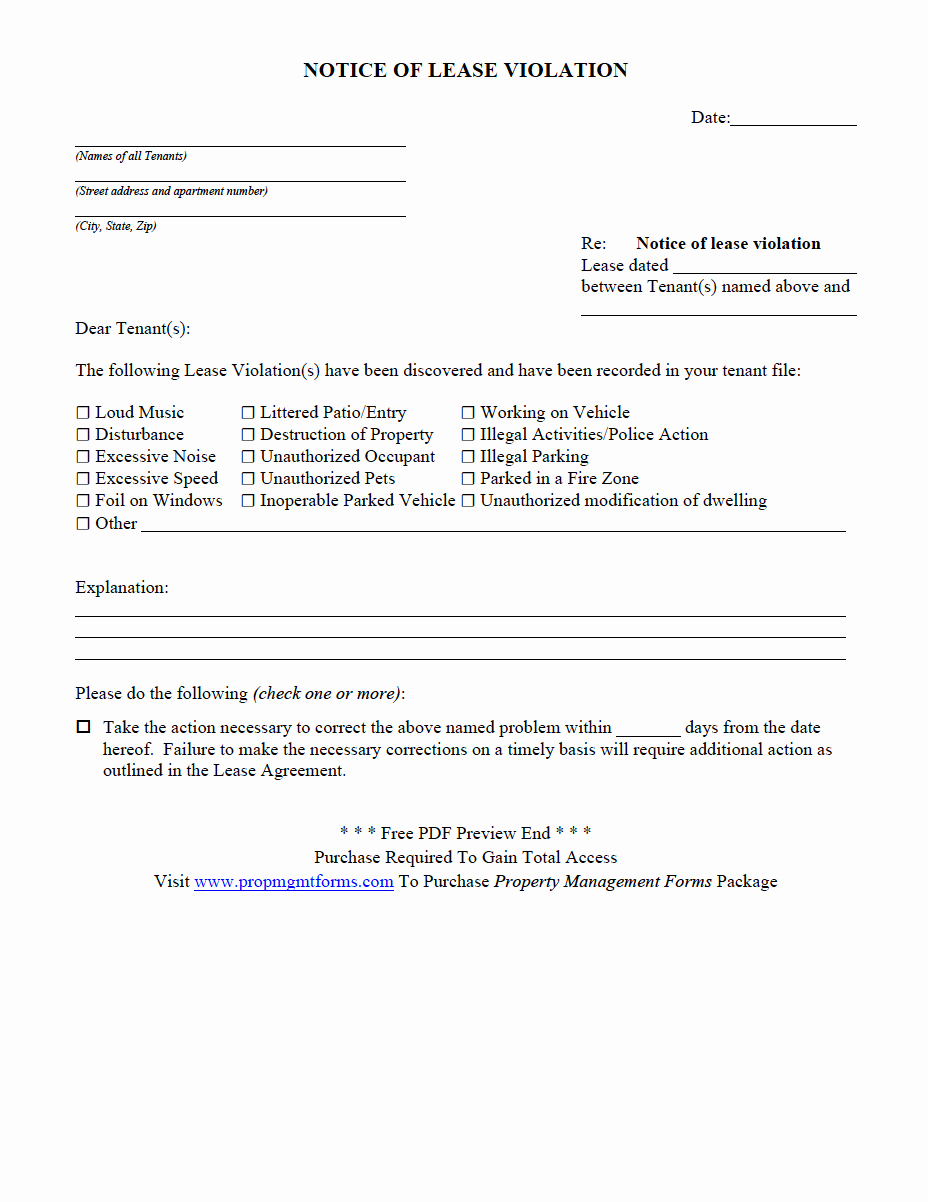 Free Property Management forms Templates Fresh Notice Of Lease Violation Pdf