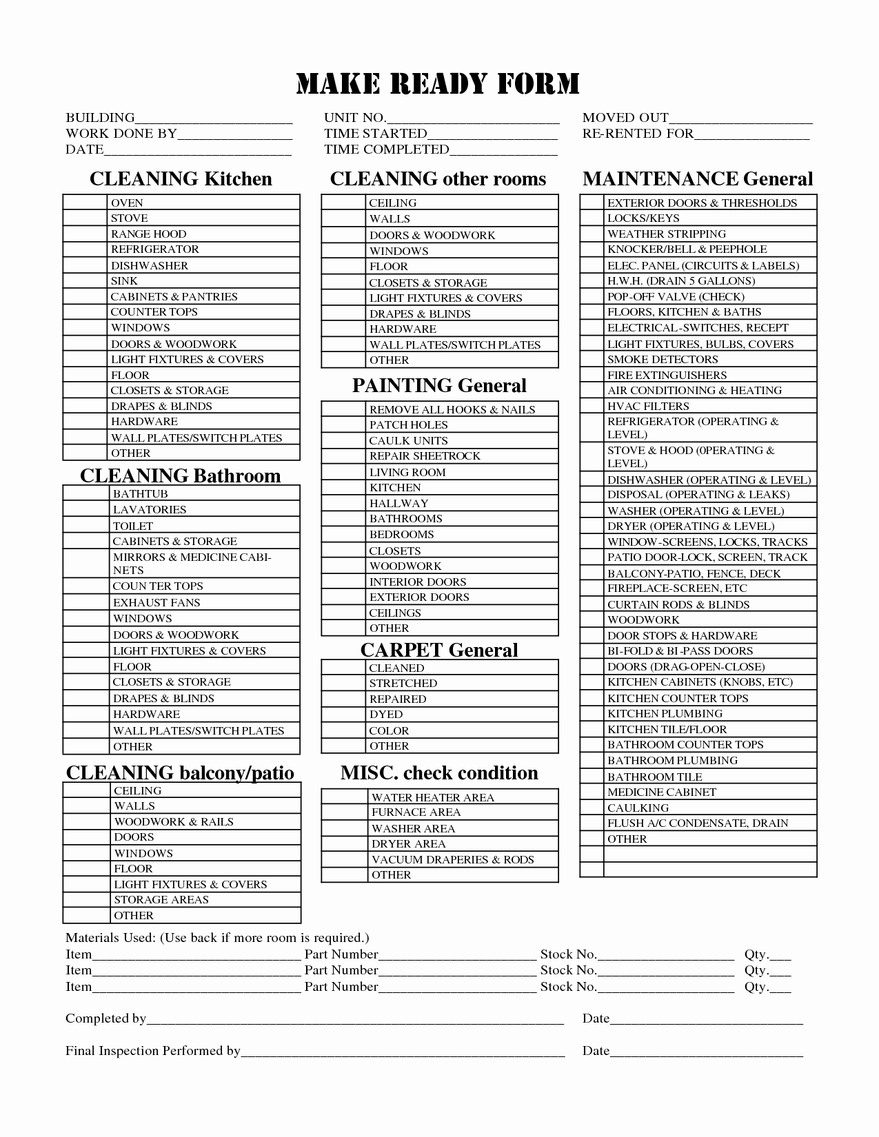 Free Property Management forms Templates Inspirational Check List for Apartment Make Ready Google Search