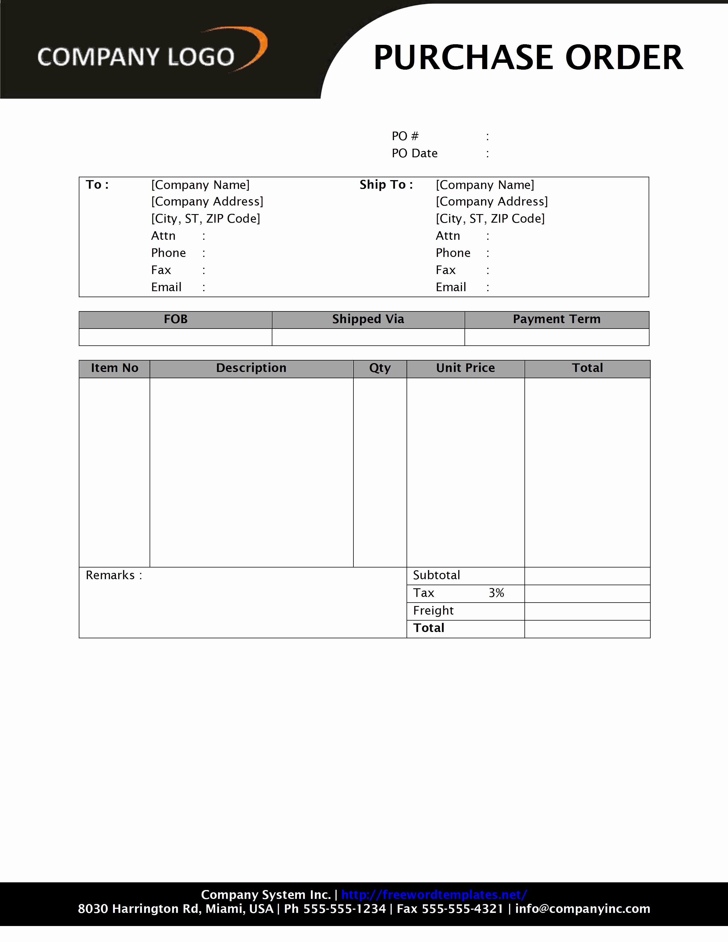 Free Purchase order Template Word Awesome Purchase order Template