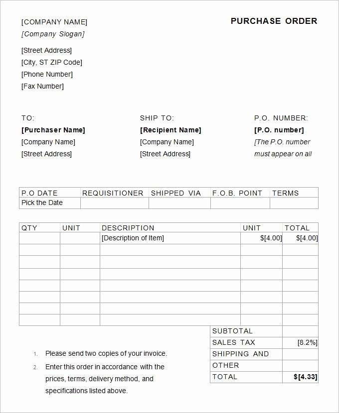 Free Purchase order Template Word Luxury Purchase order Template 36 Free Word Excel Pdf