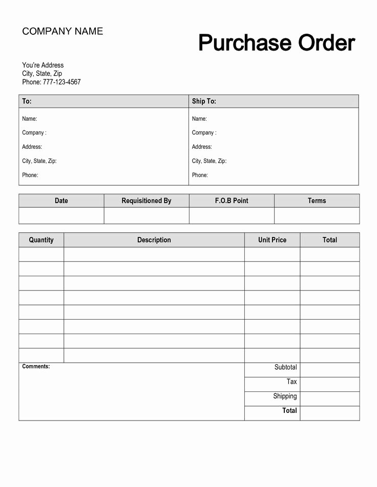 Free Purchase order Template Word Unique Free Printable Purchase order form Purchase order
