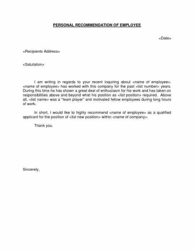 Free Reference Letter Template Elegant Personal Letter Of Re Mendation