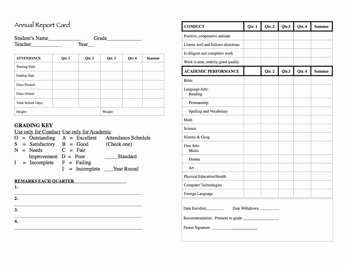 Free Report Card Template Unique Elementary Report Card