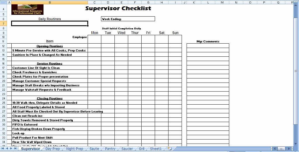 Free Restaurant Checklist Templates Awesome Kitchen Station Task List by Chefs Resources