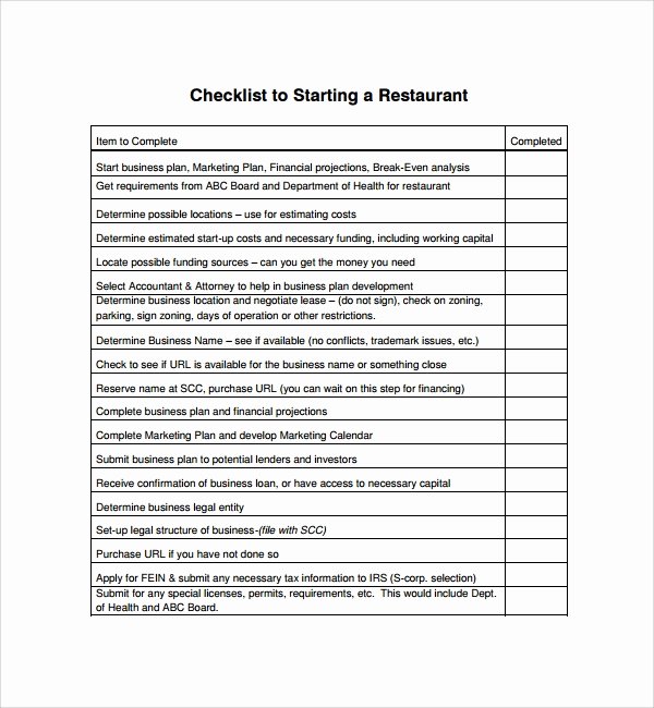 Free Restaurant Checklist Templates New Sample Restaurant Checklist Template 25 Free Documents