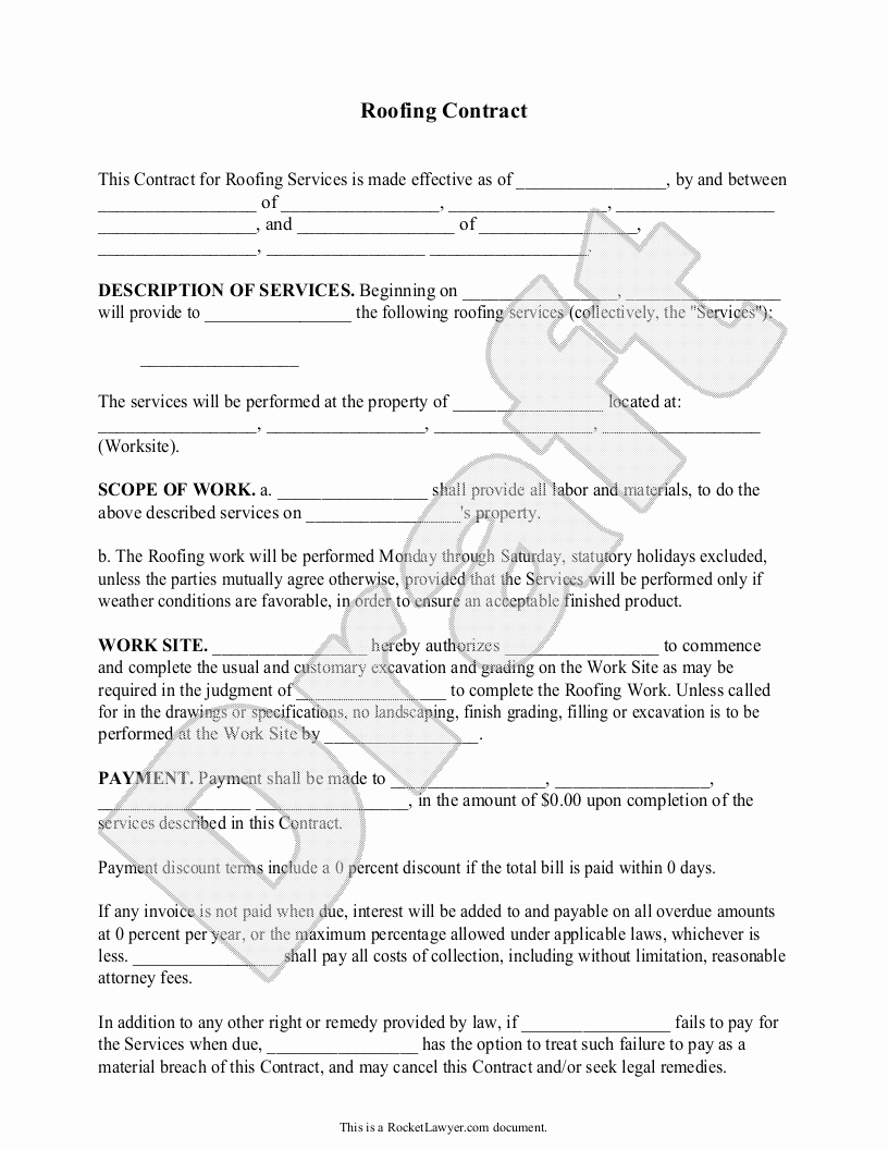 Free Roofing Contract Template Awesome Roofing Contract Template Free form with Sample Sample