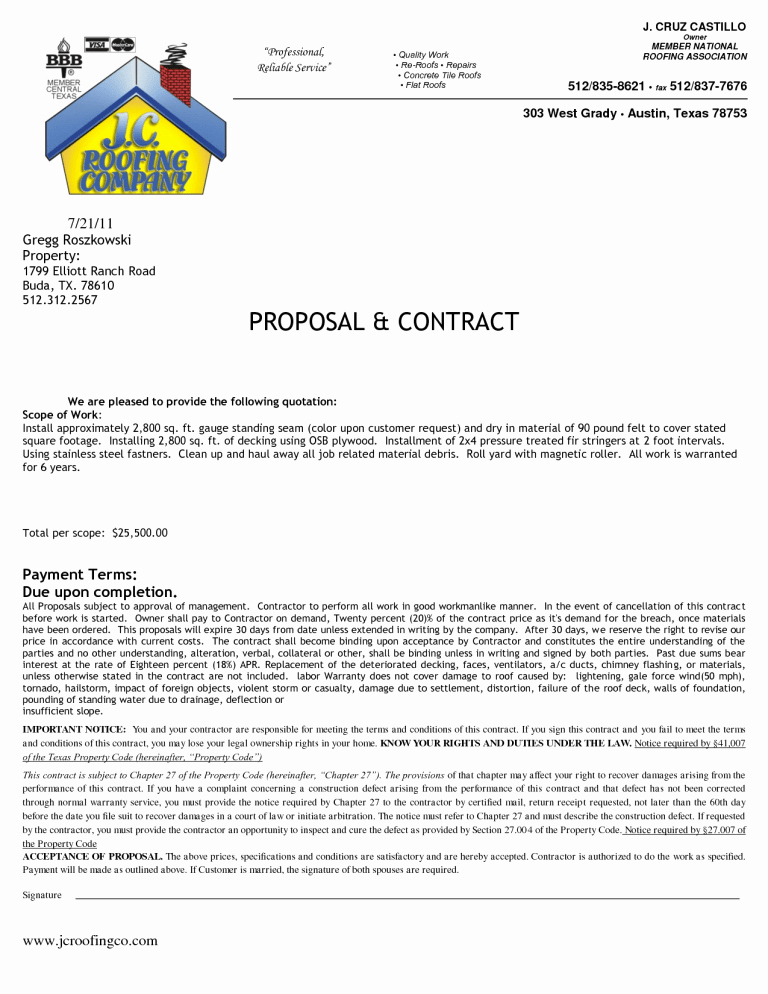 Free Roofing Contract Template Fresh Roofing Contract Template 1 Templates