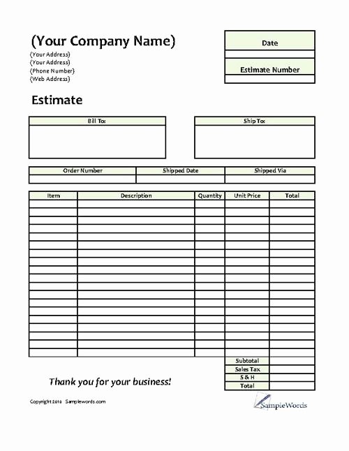 Free Roofing Estimate Template Awesome Estimate Printable forms &amp; Templates