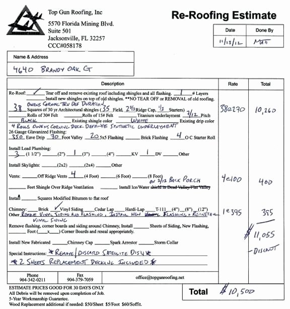 Free Roofing Estimate Template Lovely Roofing Estimate Template